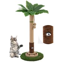 PAIPET Poteau à gratter pour chat en sisal, durable et antidérapant, 4 niveaux, design palmier, avec balles suspendues et base en herbe pour jouet de trajectoire