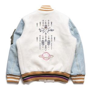 사용자 정의 로고 하이 퀄리티 느슨한 야구 대표팀 재킷 남자 씻어 빈티지 데님 폭격기 자수 재킷 - Product Image 6
