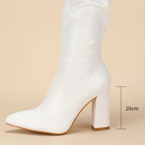 NEW2024 MODERN POINTED TOE STILETTO HEEL LEATHER THIGH HIGH <b>BOOTS</b> - BLACK - Product Image 4