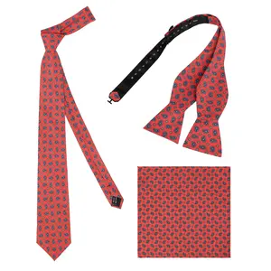 中国供应商高品质3 pcs领带套装6-8厘米领带领结领结手帕涤纶领带男士套装婚礼派对领结配件