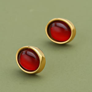 2024 orecchini di fidanzamento Vintage di lusso retrò oro antico placcato ovale in agata rossa sintetica alla moda da donna in lega di zinco - Product Image 4