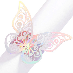 Laser Cut Swirl Hollow Butterfly <b>Paper</b> Napkin Rings, Metallic Butterfly Napkin Holders for Wedding Banquet Dinner Table - Product Image 5