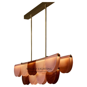 Lámpara Colgante Larga de Cristal con Diseño Festoneado en Degradado Naranja-Rosa, Estilo Vintage Francés Medieval, para Comedor, Isla de Cocina, Bar, Decoración del Hogar - Product Image 1