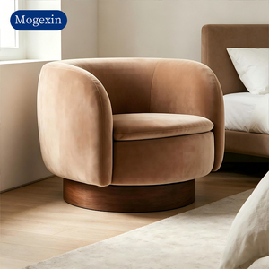 Italian Style Luxury Barrel Chair Soft Velvet Upholstered Armchair with Solid Wood Base <b>for</b> Living Room - Product Image 3