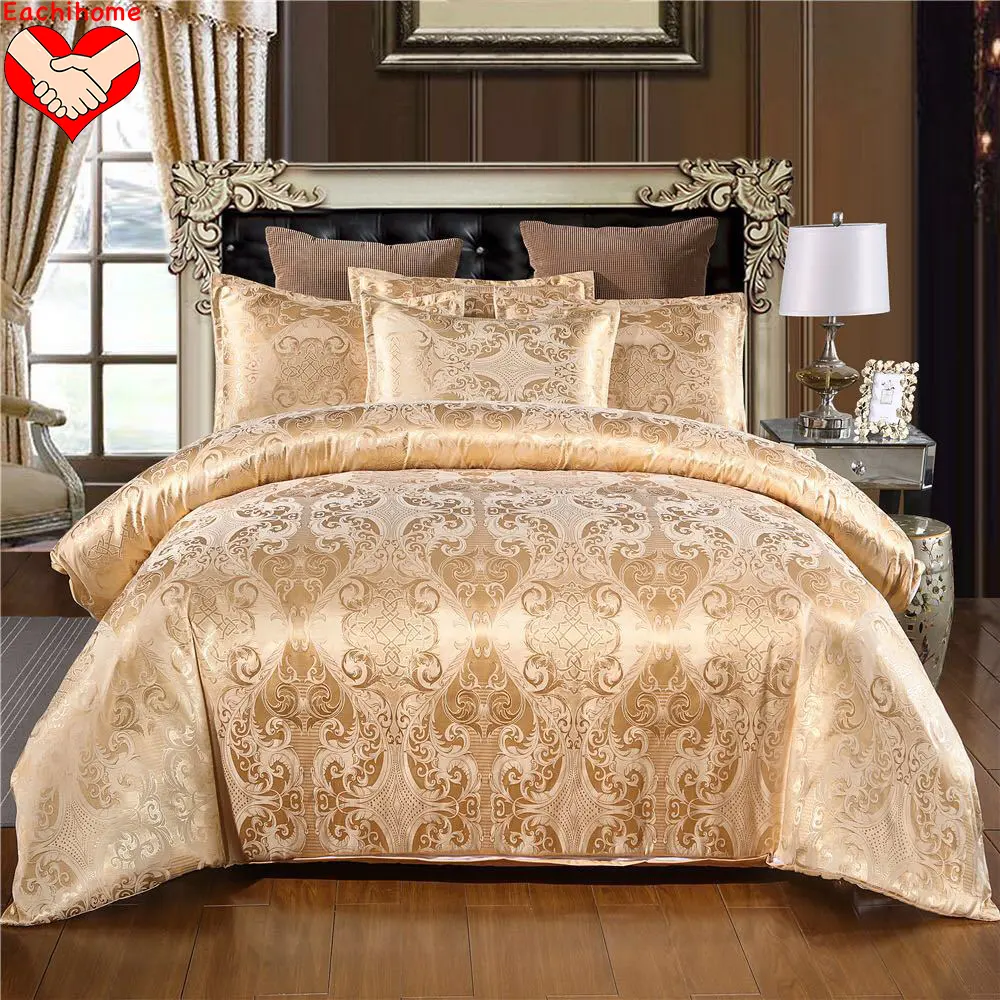 Classic European Style Silk Sheets Jacquard Family Polyester Bedding Set