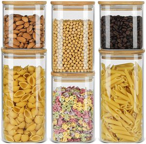 Contenitore ermetico quadrato in vetro con coperchio in bambù contenitore trasparente per alimenti contenitore per dispensa da cucina - Product Image 1