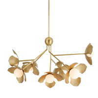 Lustre artisanal en laiton, branches d'arbre et fleurs, style antique, pour salle à manger et salon