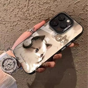 Musica carina stampa gatto placcato argento chiave TPU PC Cover per Iphone Xr Max 11 12 13 14 16 17 aria - Product Image 1