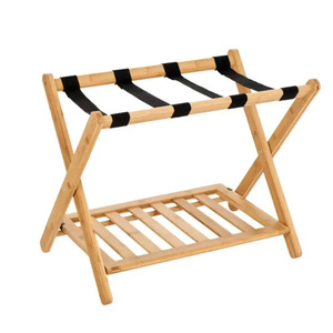 <span class=keywords><strong>Porte</strong></span>-bagages pliant en <span class=keywords><strong>bois</strong></span> à 2 niveaux, support de <span class=keywords><strong>valise</strong></span> en bambou pour chambre d'hôtel avec sangles noires, offre spéciale - Product Image 2
