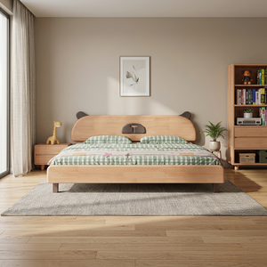 Lit enfant mural en bois massif de style chinois moderne, design plateforme, aucun sommier requis - Product Image 1