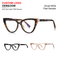 Lunettes anti-lumière bleue Sunray Cat-eye OEM avec logo personnalisé, monture optique ultra-légère en TR90, effet pailleté, verres plats pour femmes