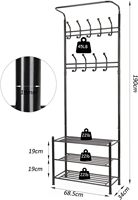 Porte-manteau 3 niveaux avec organisateur de chaussures et étagère de rangement, banc d'entrée 3-en-1, idéal pour les petits espaces, structure métallique