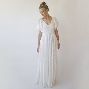 Vestido de novia con espalda descubierta, vestido de novia de encaje con mangas cortas # 1360 - Product Image 3