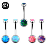 ASTM F136 G23 bijoux de Piercing corporel en titane, ensemble de Double lunette à filetage interne, anneaux de nombril en pierre d'opale, boutons de ventre