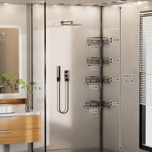 Étagère de douche réglable à 4 couches à tension constante Organisateur de poteau en acier antirouille Caddy de douche d'angle pour salle de bain et <span class=keywords><strong>baignoire</strong></span> - Product Image 5