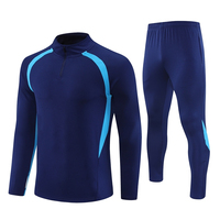Ensemble de survêtement de football pour hommes, col montant, manches longues, demi-zip, bleu, séchage rapide, respirant, veste et pantalon d'entraînement, vêtements de sport, vente en gros