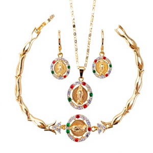 18K Tri-Color Gold Plated Brass Christian Our Lady Guadalupe Pendant Necklace Zircon <b>Earrings</b> <b>Bracelet</b> Women Certified Wedding - Product Image 5