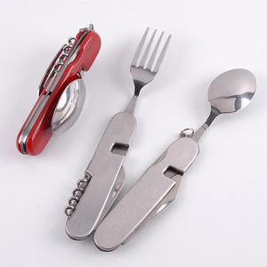 Couteau de camping multifonction personnalisé en gros, couteau pliant de voyage, fourchette et cuillère avec ouvre-bouteille/décapsuleur - Product Image 1