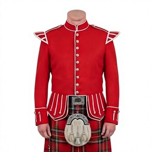 Scottish Highland Red Doublet <b>Blazer</b> <b>for</b> <b>Men</b> Woolen Formal Uniform Jacket with <b>White</b> Trim Silver Braid <b>for</b> Pipe Band - Product Image 1