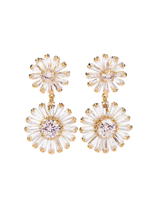Orecchini Pendenti a Fiore Placcati in Oro 18K con Cristalli, Gioielli da Donna, Regalo di Tendenza - Product Image 1
