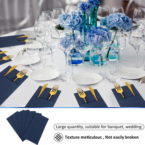 Serviette jetable en lin avec poche à couverts intégrée et serviette en tissu bleu marine <span class=keywords><strong>pré</strong></span>-pliée pour mariages, dîners ou fêtes - Product Image 4