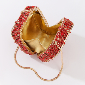 AU01 Bolso de Mano Tipo Clutch Rojo con Cristales para Mujer, Bolso de Noche con Pedrería, Bolso de Mano con Diseño Floral para Bodas, Fiestas y Eventos - Product Image 3