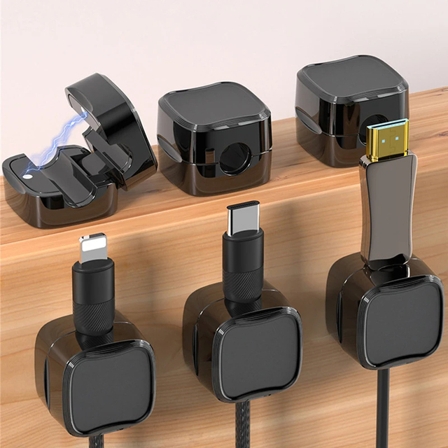 Magnetic Phone  Clips Cable Smooth Adjustable Cord Holder Under Desk Cable Management Wire Keeper Cable Organizer Holder