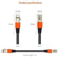 Câble de microphone OEM 3 broches mâle vers femelle en PVC de haute qualité 2026, DMX, XLR 3 broches, orange, pour micro