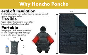 بطانية قابلة للارتداء من <span class=keywords><strong>Honcho</strong></span> Poncho 3 في 1 للتدفئة بمنفذ USB بطانية للتخييم بهودي مع كيس مقاوم للماء - Product Image 3