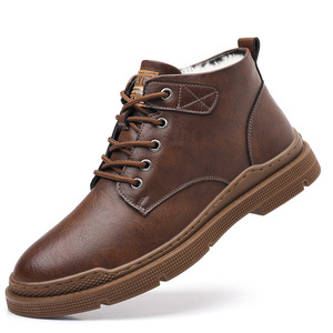 Botas Martin para hombre, otoño-invierno, forro polar negro, suela gruesa, zapatos de trabajo informales para exteriores, talla adulta 40-45 - Product Image 4