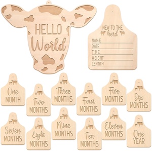 Carte mensili del bambino della mucca rustica in <span class=keywords><strong>legno</strong></span> mandria di bovini fotografia del neonato oggetti di scena reversibili per la gravidanza e il Baby Shower - Product Image 1