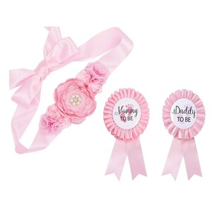Ensemble de ceintures de <span class=keywords><strong>grossesse</strong></span> à fleurs et rubans rose et bleu pour future maman et future papa, idéal pour les fêtes de baby shower et la décoration. - Product Image 6