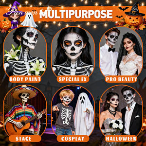 Peinture pour le visage et le corps pour enfants, non toxique, <span class=keywords><strong>facile</strong></span> à laver, 3 couleurs, 3 pinceaux, à base d'eau, UV néon, ensemble de peinture pour Halloween, cosplay, effets spéciaux, art - Product Image 4