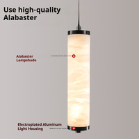 Luminaire suspendu en albâtre DGLUX, design moderne en forme de cylindre, LED, changement de trois couleurs, 10W, noir nacré, pour chambre à coucher, salon