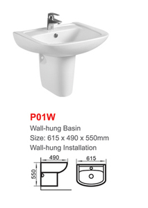 Lavabo da Parete in Ceramica Moderno con Base Parziale, Facile da Pulire, per Bagno, Prodotto dalla Fabbrica di Chaozhou - Product Image 2