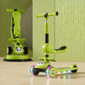 Trottinette 3-en-1 pour enfants avec siège pliable, roues LED clignotantes, trottinette lumineuse pour enfants, draisienne Panda, vente en gros d'usine - Product Image 2