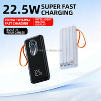 Batterie externe portable de voyage 10000 mAh avec double câble USB, charge ultra rapide PD 22,5 W, ultra-mince pour téléphone portable