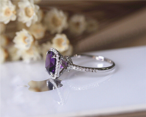 Anillo de Plata de Ley 925 al por Mayor, Anillo de Amatista de Alta Calidad con Corte Cojín, Halo Clásico, Piedras Preciosas, Anillo de Fiesta - Product Image 2