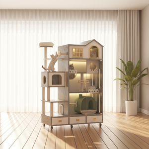 Biệt thự gỗ cao cấp cho mèo, đồ nội thất di động cho thú cưng có bánh xe, chuồng thú thời trang, tuyệt vời cho mèo và các thú cưng khác - Product Image 1