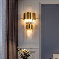 Applique Murale LED en Cristal Postmoderne, Luminaire Mural de Luxe pour Salon, Fond de Télévision, Chambre, Hôtel, Luminaire Mural Doré