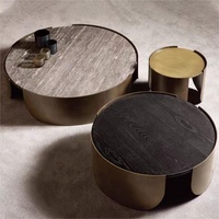 Ensemble de table basse moderne en acier inoxydable Shanghai Muchun, 3 pièces, plateau rond en marbre doré