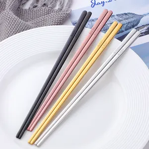 Best Selling Products Non-slip Square Shape Chinese Metal Stainless Steel Logo Custom Chopsticks