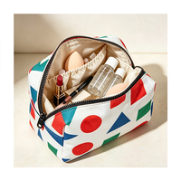 Pochette cosmétique imprimée de formes géométriques, motif cercle, triangle, carré, fermeture éclair, organisateur de maquillage pour le rangement quotidien et les voyages