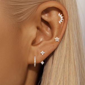 Pendientes de Aro de Oro de 18k con Forma de Gota de Agua y Flores, Estilo Nuevo 2024, Juego de 3 para Mujer - Product Image 2