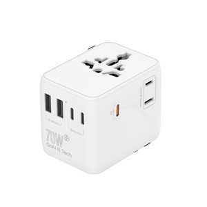 Adaptateur de voyage universel multifonctionnel 5 en 1 ignifuge 70W PD avec 2 ports USB + 3 ports Type-C, convertisseur de prise internationale compact - Product Image 1