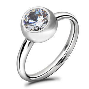 Women's Gold Steel Round Bezel Set <b>Crystal</b> Ring Geometric Fashion Jewelry Gift - Product Image 5