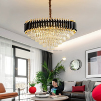 Lustre en cristal de luxe léger, cadre en fer noir et or, forme ovale et ronde, luminaire suspendu pour salle à manger, salon, villa