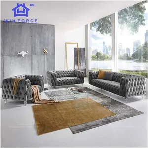 European Style Luxury Chesterfield Couch Sofa Furniture Velvet Fabric Sofa Set