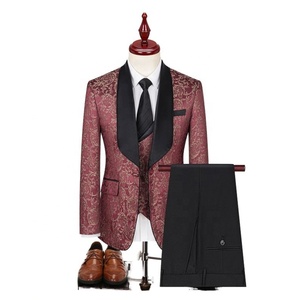 Completo <span class=keywords><strong>da</strong></span> Uomo di Alta Gamma (Giacca + Gilet + Pantaloni) Stile Britannico Elegante in Jacquard ad Alta Densità per Matrimonio Set Tre Pezzi Regolare - Product Image 1