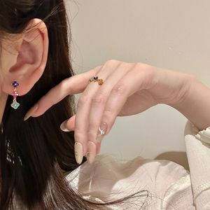 Pendientes de Plata de Ley S925 con Trébol de Cuatro Hojas, Pendientes Colgantes con Incrustaciones de Diamantes de Colores, Accesorio de Moda Dulce y Elegante - Product Image 4